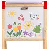 Art Easel for Kids, 3-in-1 Wooden Double-Sided Kid's Art Easel with Magnetic Whiteboard, Chalkboard & Paper Roll, Adjustable Standing Drawing Board with Painting Accessories for Boys and Girls