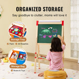 Art Easel for Kids, 3-in-1 Wooden Double-Sided Kid's Art Easel with Magnetic Whiteboard, Chalkboard, Paper Roll, Adjustable Standing Drawing Board with Painting Accessories, Storage for Boy Girl