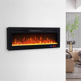 Electric Fireplace in-Wall Recessed and Wall Mounted 750/1500W Fireplace Heater with Touch Screen/Timer/Multicolor Flames/Remote Control (Black)------only pick-up