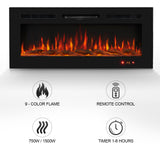 Electric Fireplace in-Wall Recessed and Wall Mounted 750/1500W Fireplace Heater with Touch Screen/Timer/Multicolor Flames/Remote Control (Black)------only pick-up