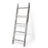 Farmhouse 4.5 Ft Wall Leaning Wood Blanket Quilt Storage Ladder Towel Rack, Bathroom Bedroom Decorative Shelf - Vintage White XH