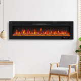 Electric Fireplace in-Wall Recessed and Wall Mounted 750/1500W Fireplace Heater with Touch Screen/Timer/Multicolor Flames/Remote Control (Black)------only pick-up
