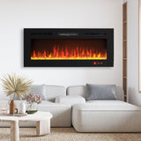 Electric Fireplace in-Wall Recessed and Wall Mounted 750/1500W Fireplace Heater with Touch Screen/Timer/Multicolor Flames/Remote Control (Black)------only pick-up
